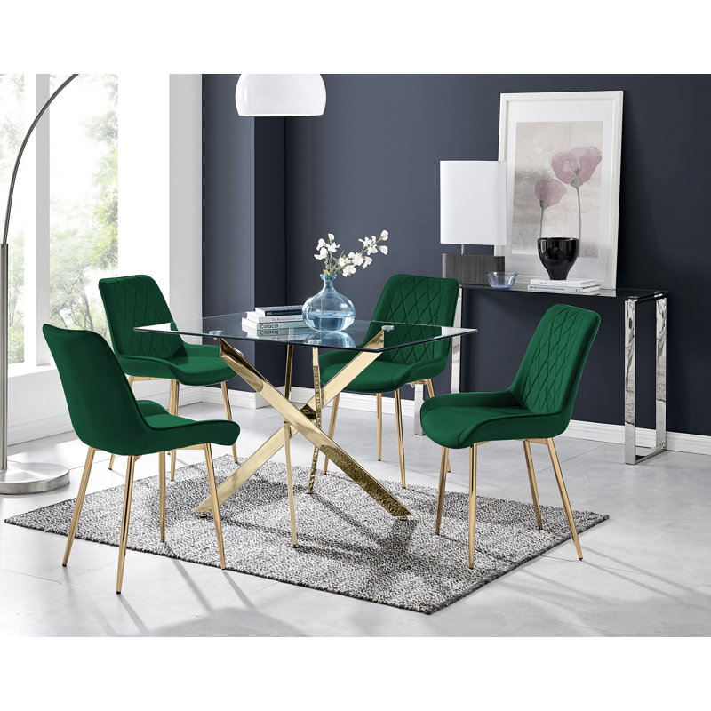 Lenworth Dining Set with 4 Chairs, Green/Gold, Gold