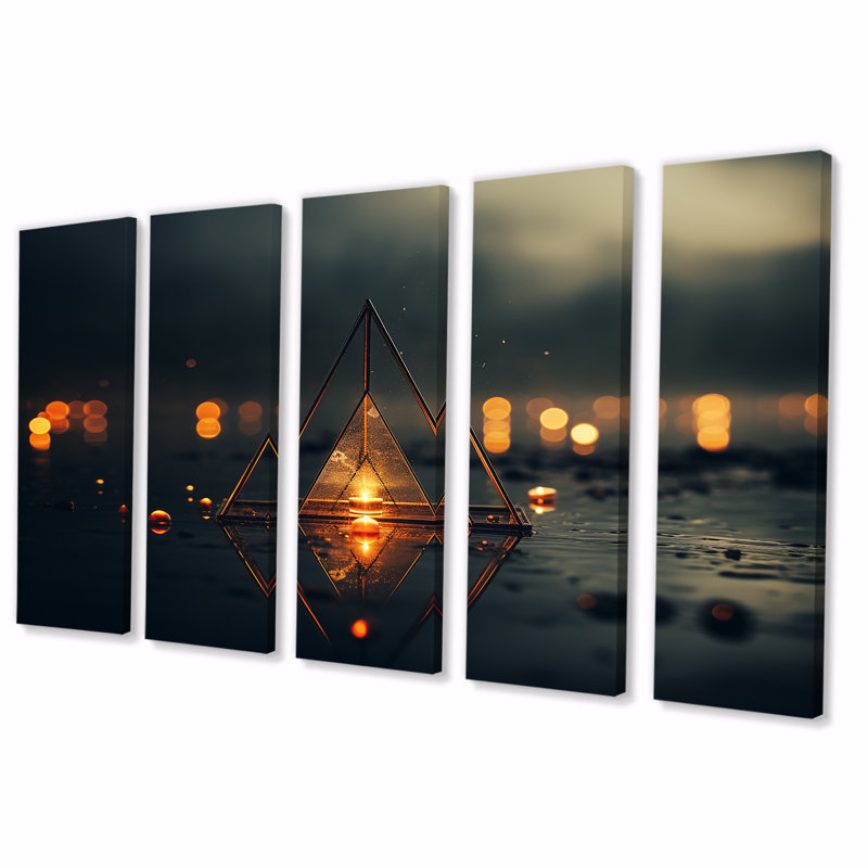 «Minimalist Triangle Essence I - Spiritual Stone», art mural sur toile 5 pièces, H 32 po x l 80 po