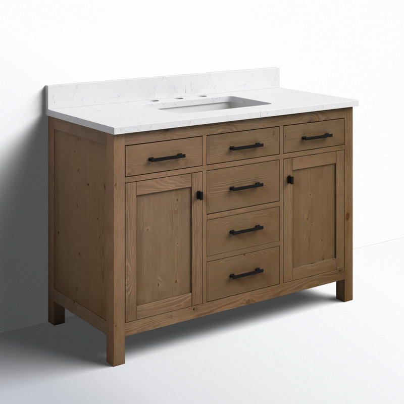 Ajiya 48" Single Bathroom Vanity, Textured Natural/Matte Black, Carrara White