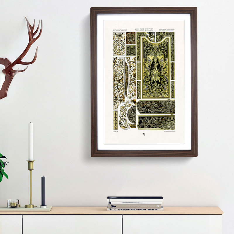 17th and 18th Century Pattern with Scrolls and Birds by Albert Racinet - Picture Frame Print, 65cm H x 48cm W x 2cm D