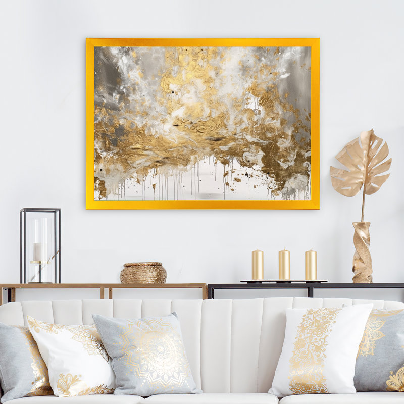 Loughlin Golden Abstract - Print on Canvas, 12" H x 20" W x 1" D, Gold Single Picture Framed