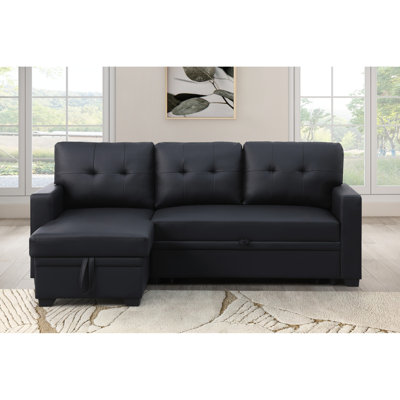 Canapé modulaire rembourré convertible avec méridienne et rangement coulissants, 4 sièges en lin noir, coussins de dossier amovibles, canapé-lit simple pour la nuit, 82 po de largeur, 53 po de profondeur, 34,5 po de hauteur, 190,5 lb de rangement
