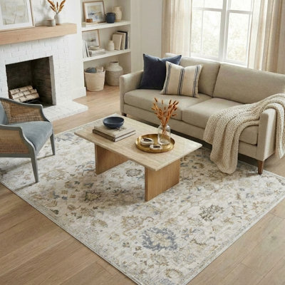 Fortuna Cream Farmhouse Floral Polyester Indoor Area Rug