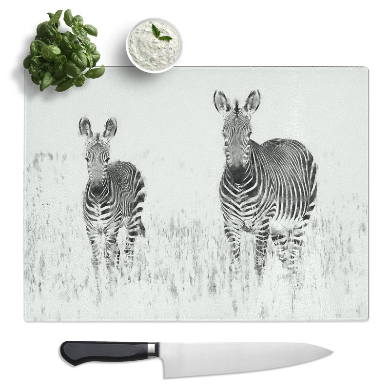 Two Zebras  Glass Chopping Board