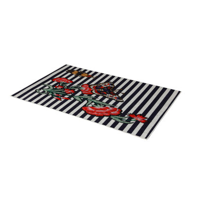 Tapis de couloir souple 2,6 x 4,9 pi | 100% polyester, hauteur de poils de 0,04 po | Antibactérien, antidérapant sous la surface | Tissé avec impression numérique 3D | Lavable à la machine | Durable et élégant pour les vestibules et les salons