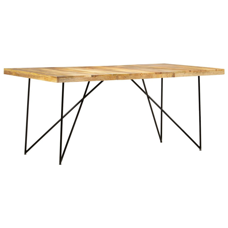 Ancheta Solid Wood Top Metal Base Dining Table, Brown