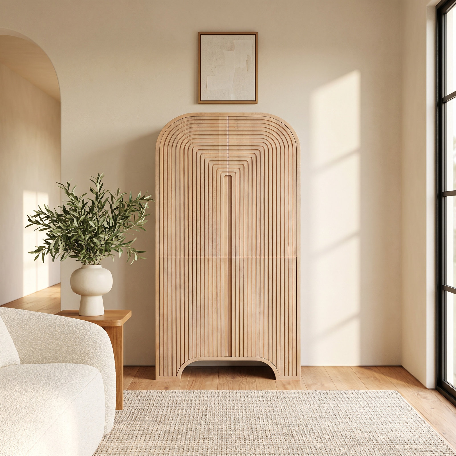 Fluted Mango Wood Accent Cabinet