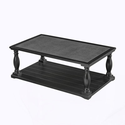 Farmhouse Rectangular Coffee Table with Turned Spindle Solid Wood Legs