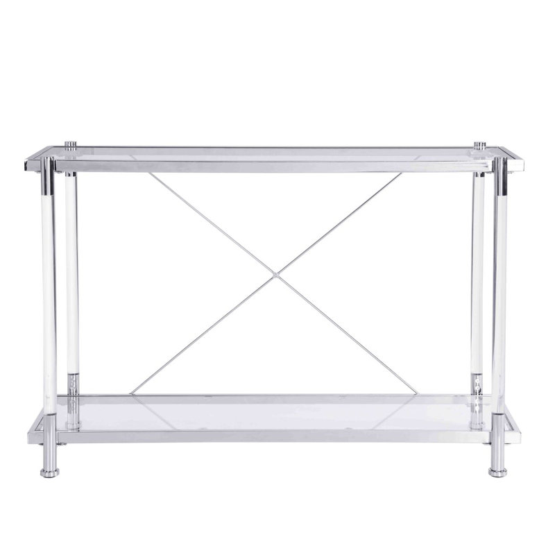 Lennie Metal & Glass Console Table, 31.5" H x 43.3" W x 13.78" D, Silver