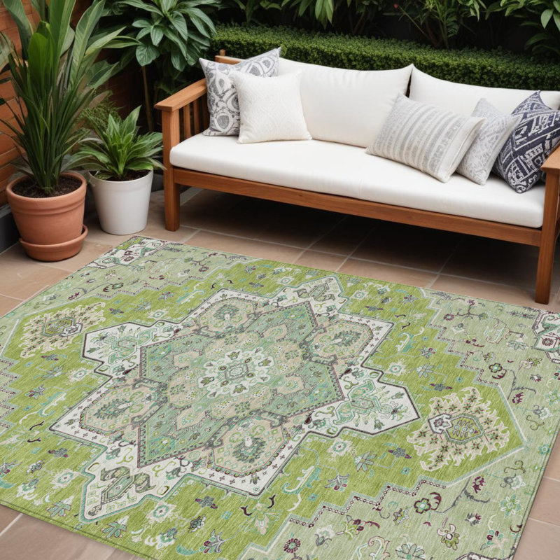 Tapis d'intérieur ivoire et brun oriental lavable 9 pi x 12 pi vert