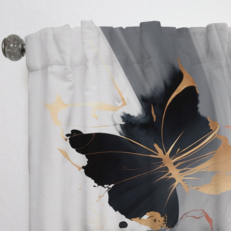 Dufort - Modern Butterfly Painting - Modern Curtain - Velvet Room Darkening - 1 panel, 52" W x 63" L