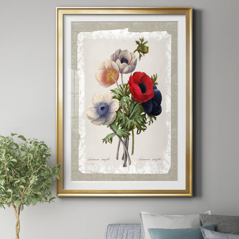 Botanical Bouquet Anemone - Reproduction d'art graphique sur papier encadré, H 18,5 po x l 24,5 po x P 1,5 po, Doré