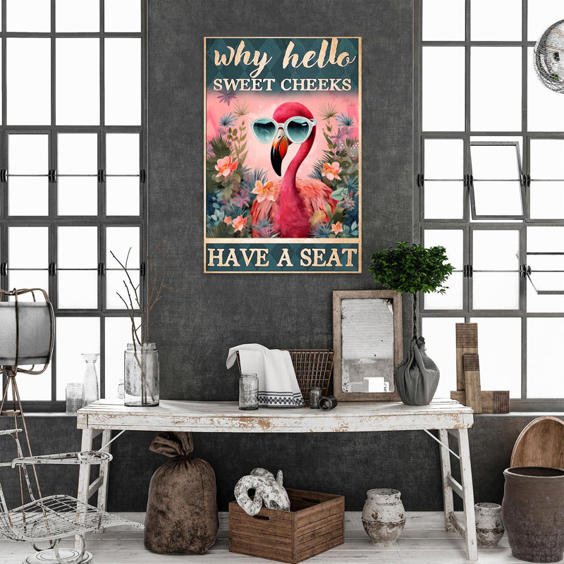 Flamingo Why Hello Sweet Cheeks - 1 Piece Rectangl " Flamingo Why Hello Sweet Cheeks - 1 Piece Rectangle Graphic Art Print On Wrapped Canvas "