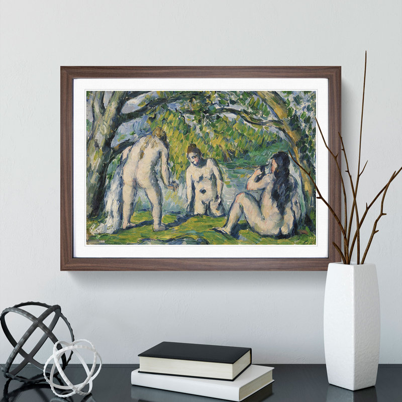 Three Bathers by Paul Cezanne - Picture Frame Painting, Walnut, 27cm H x 36cm W x 2cm D