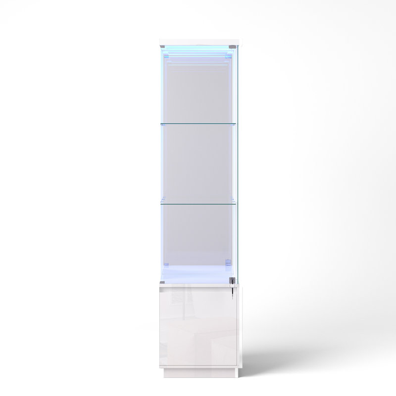 Glass Display Cabinet with 3 Color Led Lights, Wine Cabinet with Lock, White
