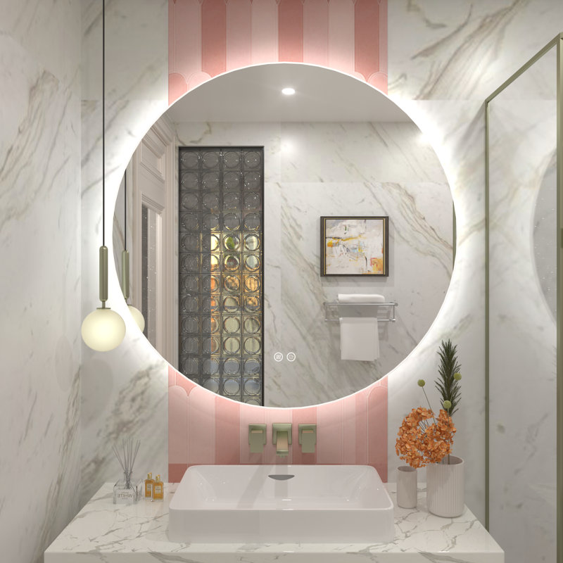 Aevar Simple & Modern Back LED Lighted Anti-fog Round Bathroom/Vanity Mirror, 24" x 24"