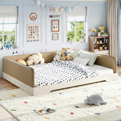 Lit pour enfant Nestle avec garde-corps amovibles, grand lit pour enfant en similicuir