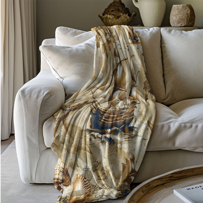 Nautical Horizon Harmony - couverture en sherpa de qualité supérieure 1 pièce - reproduction d'art luxueuse, Lit simple