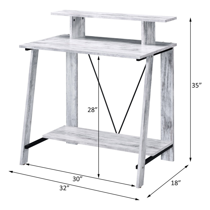 Bureau blanc et noir avec fonction d'attrait antique - base en métal à deux tiroirs pour tous les usages et table d'écriture