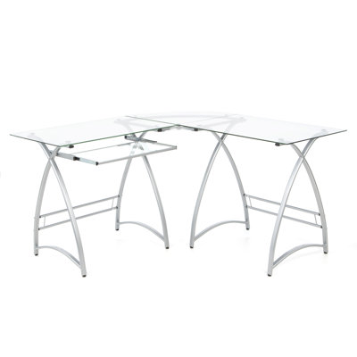 L-Shaped Glass Top Computer Desk