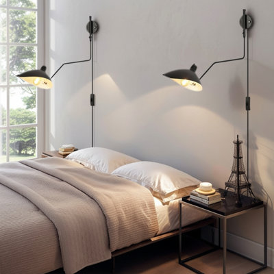 Modern Adjustable Industrial Black Swing Arm Plug In Wall Wall Sconces For Bedroom (Set Of 2)
