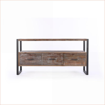 Console multimédia 60 po avec 3 tiroirs, tablette ouverte TV Furniture | Finition antique | Gammes de téléviseurs