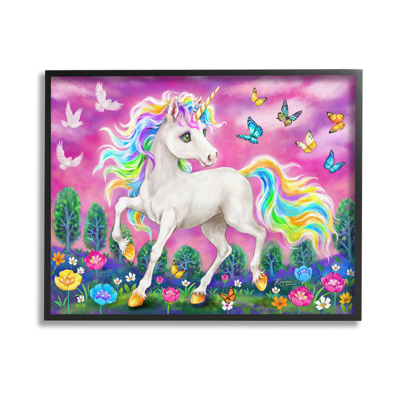 "Unicorn In Meadow Single Photo Frame" par Kayomi Harai sur toile, Giclée encadrée noir minuit, H 11 po x l 14 po