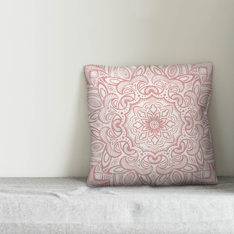  Coussin décoratif à motif de médaillon délavé, 16 po x 1 po, Rosé