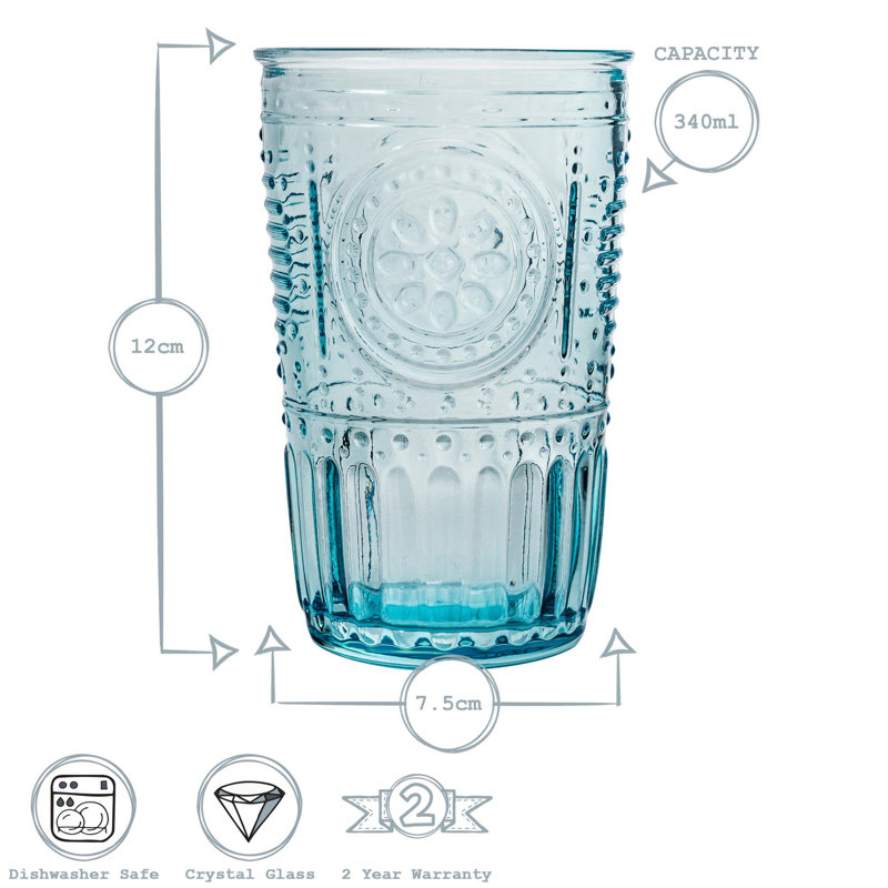 Romantic H Romantic Romantic Highball Glasses, Blue, 340