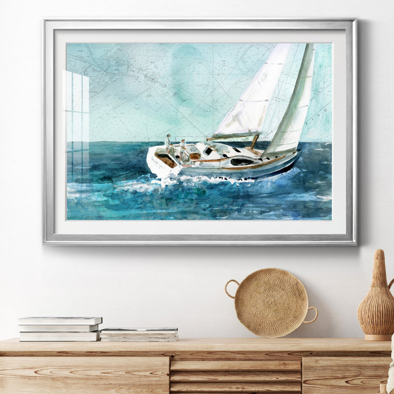 Voile côtière - peinture encadrée, Argent, H 18,5 po x l 24,5 po x P 1,5 po