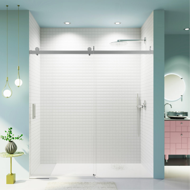 2Set 68-72 "W * 76" H Portes de douche coulissantes simples sans cadre avec tampon