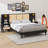 Queen Solid Wood Bed Frame With Matching Nightstands And Lamp-Integrated Design-1178557726