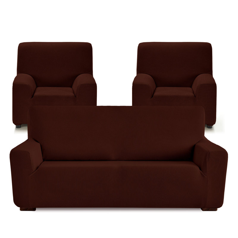 Milan Sofa Slipcover, Set 3+1+1 Seats, Brown