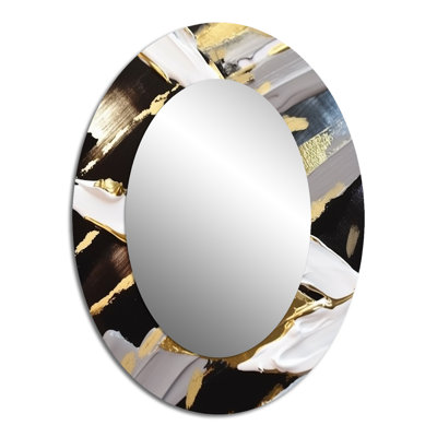 Wild Wave Bliss Abstract Gold White Black VII - Gold Oval Wall Mirror Decor