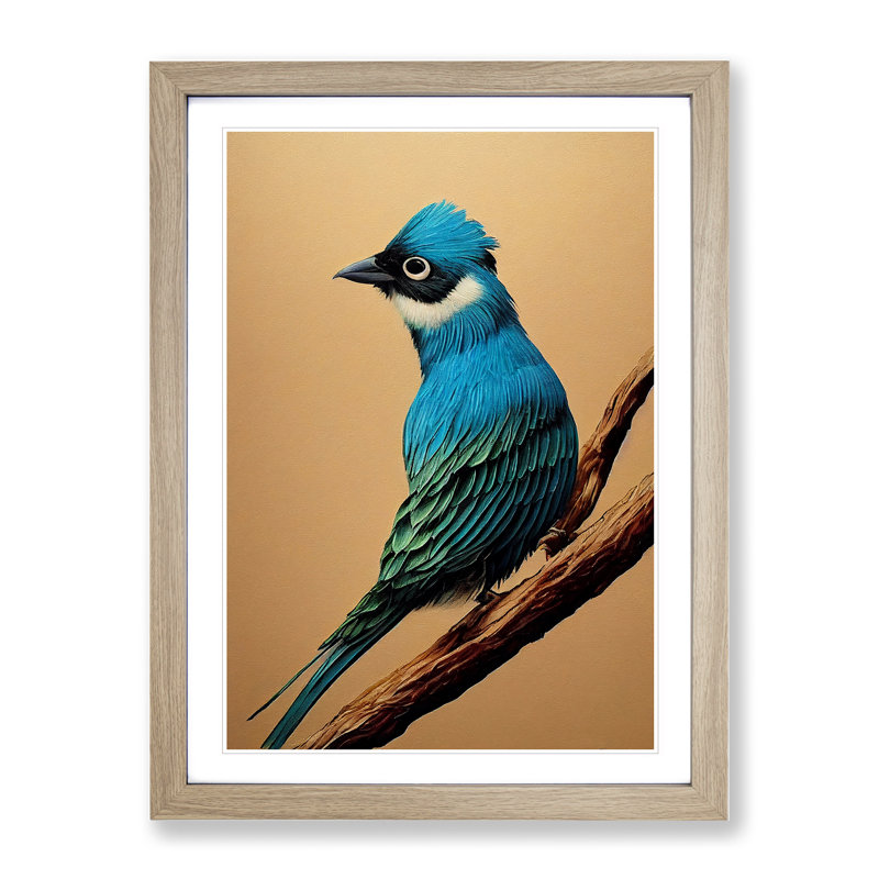 Alert Bird - Single Picture Frame Print, 64cm H x 46cm W x 2cm D, Oak Framed