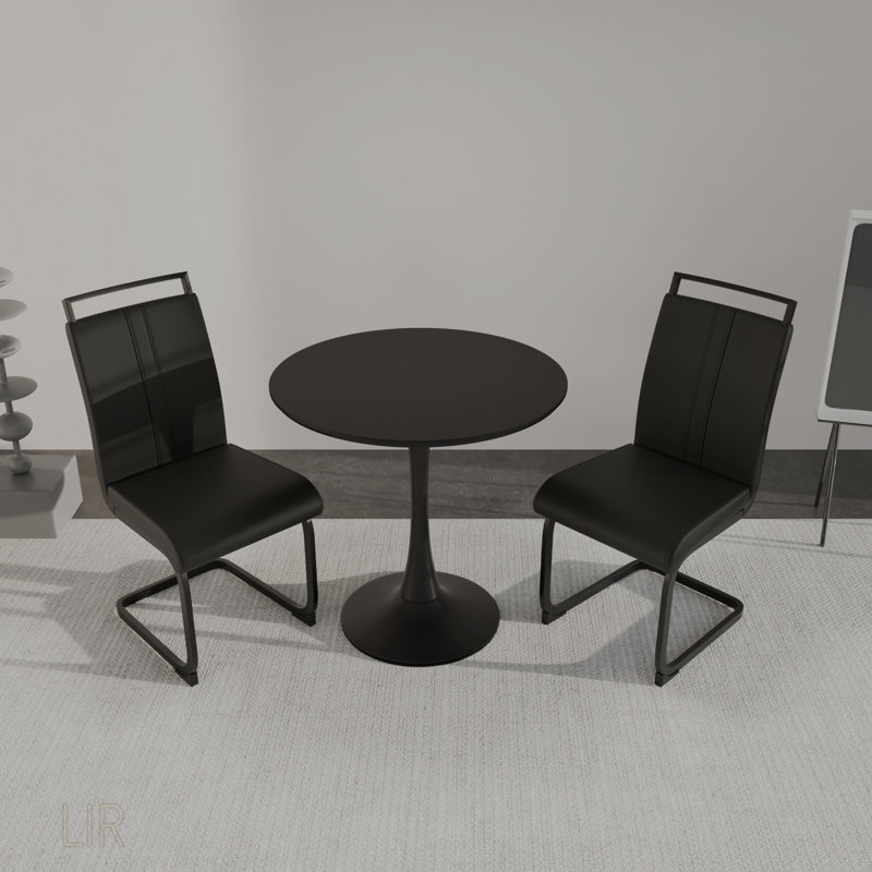 Élégante table de salle à manger circulaire de 31,5 pouces avec plateau et panneau de fibres à densité moyenne, avec 2 pieds en métal noir pour les petits espaces