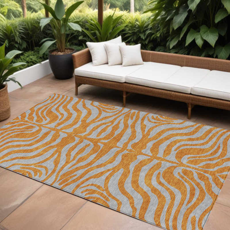 Tapis extérieur lavable à motif animal 8 po x 10 po cuivre et gris
