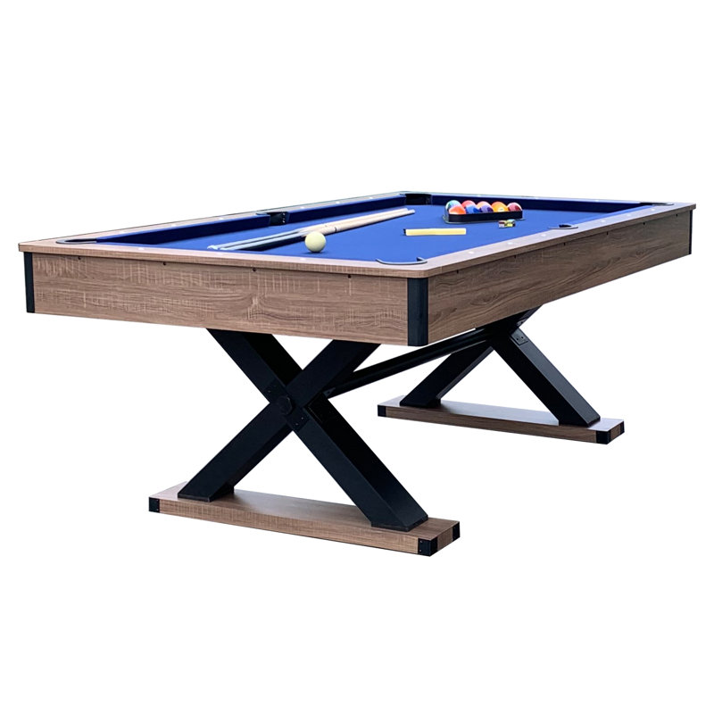Hathaway Excalibur 7ft Pool Table for Game Room – Billiard Table with Sturdy X-Pattern Base, Drop Pockets & Leg Levelers – Includes Cues, Pool Balls, Chalk, Triangle & Brush – Driftwood Finish