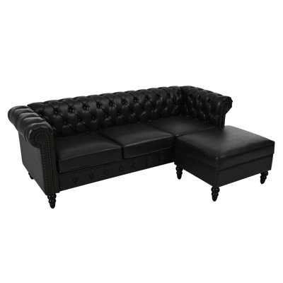 Canapé d'angle moderne 4 places en forme de L de 216 cm avec pouf de rangement