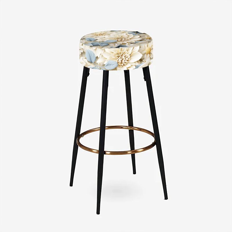 Ensemble de 2 tabourets de bar blanc motif mandalas et chrysanthème