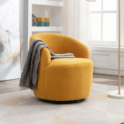 Accent Armchair Barrel Chair With Black Powder Coating Metal Ring