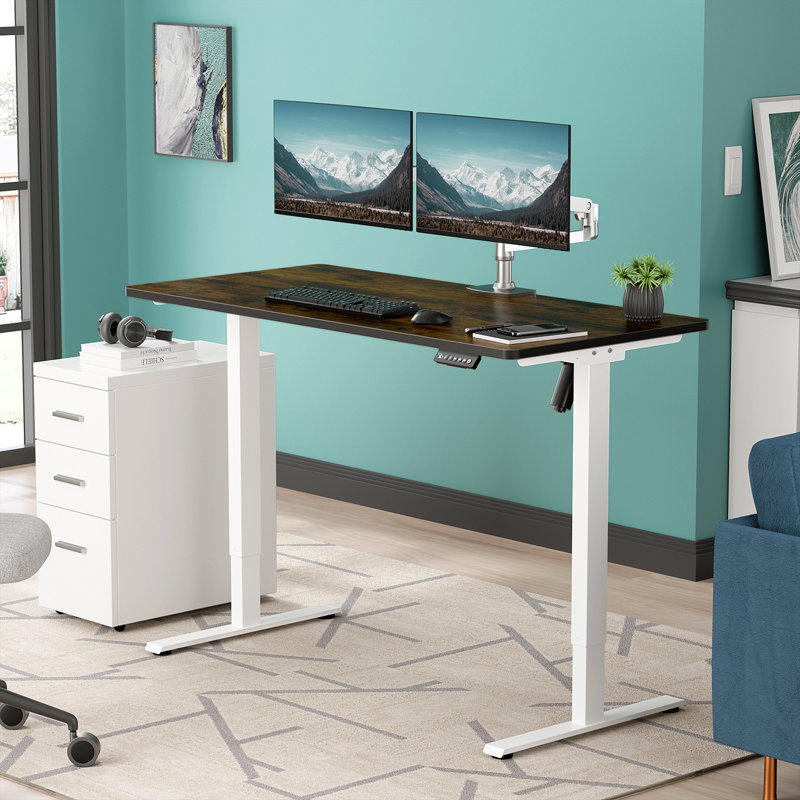  Height Adjustable Standing Desk, Brown/White, 46.3" H x 47.3" H x 23.6" D