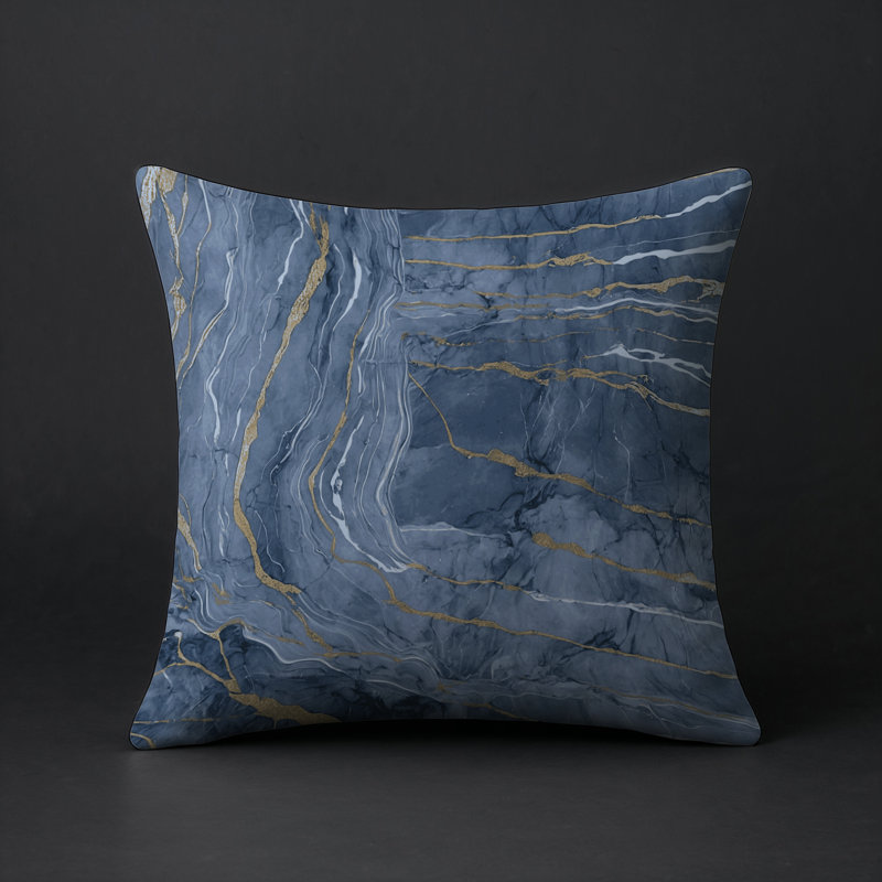 Coussin décoratif intérieur / extérieur gris Modern Modern, Carré 16 po, Gris / bleu / jaune abstrait 2