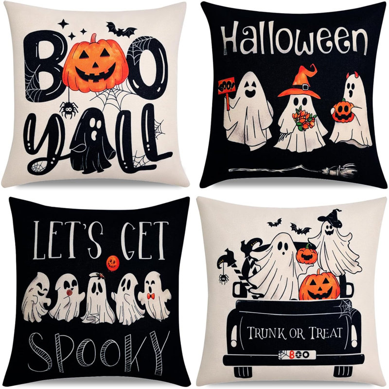 Ghost Halloween Decor - Coussins décoratifs de 18 x 18 po, ensemble de 4 taies d'oreiller Spooky Gothic