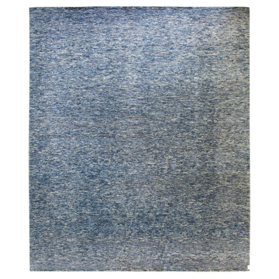 Tapis bleu en laine noué à la main de conception unique 11 pi 11 po x 14 pi Illusion