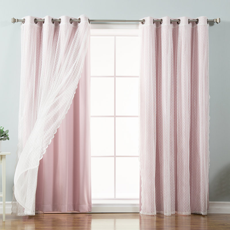 Tulle Polyester Room Darkening Curtain Panels, 52" W x 84" L, Light Pink