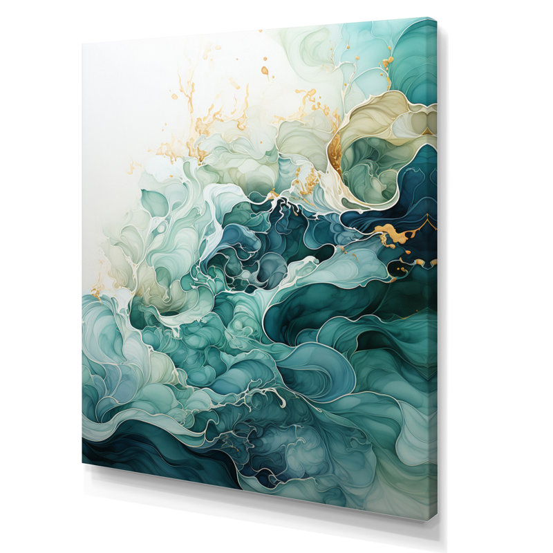 Jaici sarcelle or minimalisme sérénité en mouvement - décoration murale minimalisme, H 32 po x l 24 po x P 1 po, Toile tendue