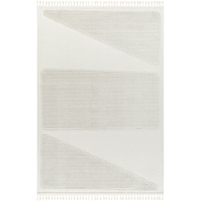 Abstract Machine Woven Polyester Area Rug in Cream