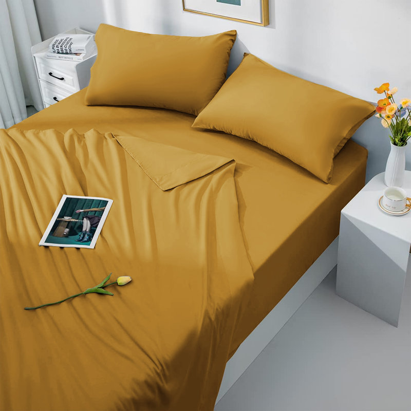 Laurne 200 Thread Count Microfiber Brushed Deep Fitted Bed Sheet, Single (3'), Ochre