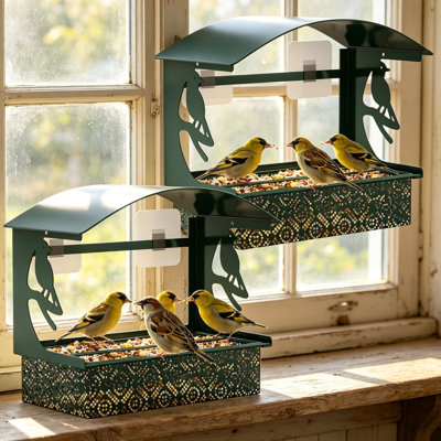 Mangeoire à fenêtre pour fenêtre avec crochets adhésifs robustes pour l'extérieur, mangeoire pour oiseaux d'hiver en métal toutes saisons pour un visionnement de fenêtre ultime, paquet de 2
